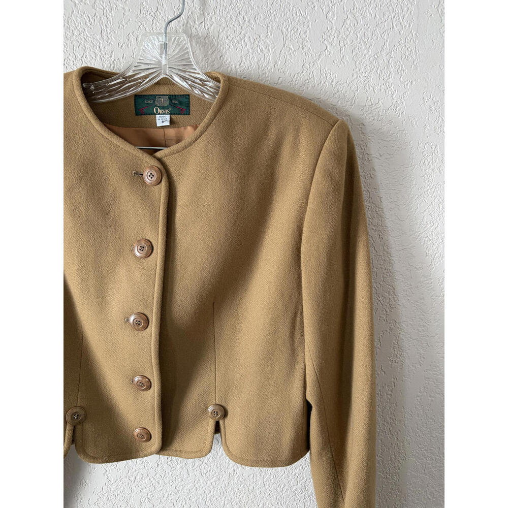 VTG 90s 100% Wool Orvis Cropped Blazer Camel Size 6 Woolmark - Picture 5 of 6